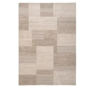 Neutral Beige Bold Geometric Soft Living Area Rug 200x290cm