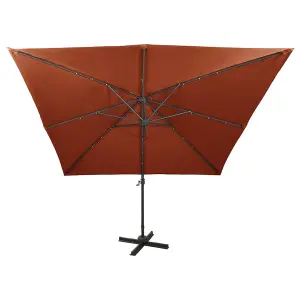 Berkfield Cantilever Umbrella with Pole and LED Lights Terracotta 300 cm