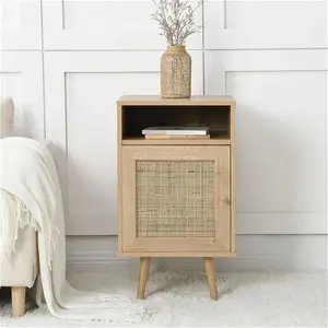 Frances Natural Wood & Woven Rattan Bedside Table, 1-Drawer Cabinet - Nightstand - Bedside Cabinets - Daals - Bedside Tables