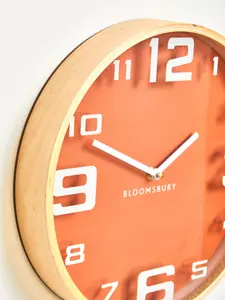 Interiors by Premier Sleek Orange Wood Large Numbers Wall Clock, Modern Design Clock In Kitchen, Versatile Wall Clock For Indoor