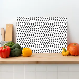 Textured Glass Chopping Board Black Herringbone Design - Large