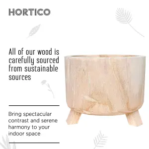 HORTICO™ Indoor Plant Pot on Feet, (Dia) 28cm GROWER Round Wooden Planter for House Plants with Waterproof Liner D28 H21 cm, 6.8L