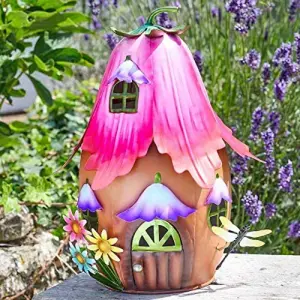 Novelty Garden Ornaments Waterproof Fushia Foyer Fairy House Outdoor Decoration Fun Metal Hand Painted Decor Weatherproof