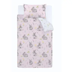 Catherine Lansfield Bunny Tails Ditsy Flowers Reversible Duvet Cover Set with Pillowcases Pink