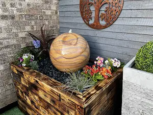 Sandstone Sphere Water Feature - Mains Powered - Natural Stone - L50 x W50 x H50 cm