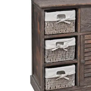 Berkfield Wooden Cabinet 3 Left Weaving Baskets Brown