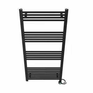 Right Radiators Prefilled Thermostatic WiFi Electric Heated Towel Rail Straight Bathroom Ladder Warmer - Black 1400x600 mm