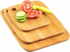 MantraRaj Bamboo Chopping Boards Set of 3 Various Sizes Kitchen Set Cutting Boards Easy-Grip & Hanging Holes