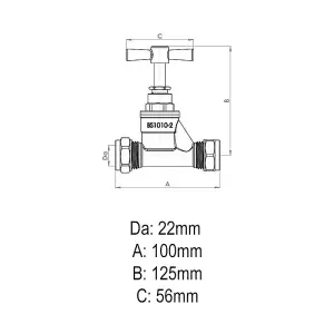 Brass Stopcock 22mm Compression Shut Off Valve BS1010