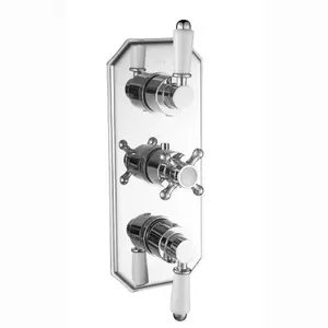 ENKI Regent Chrome White Crosshead 3-Outlet Solid Brass Thermostatic Triple Shower Valve TSV071