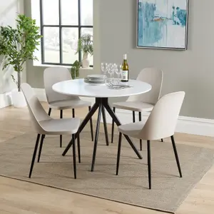 Core Products Aspen White 100cm Round Dining Table with 4 Calico Plastic Duo Design Chairs