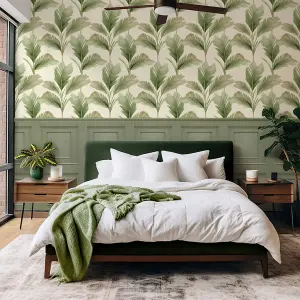 Kailani Leaf Wallpaper Sage Green / Cream Belgravia 59122