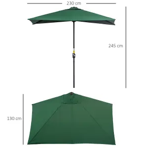 Outsunny 2.3m Garden Half Round Umbrella Metal Parasol Green