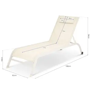 Bali Metal Reclining Sun Lounger Cream Set of 2