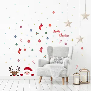 Merry Christmas with Rudolph and Santa Christmas Wall Stickers Living room DIY Home Decorations