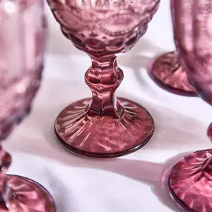 Set of 6 Vintage Luxury Rose Quartz Drinking Wine Glass Wine Goblets 350ml