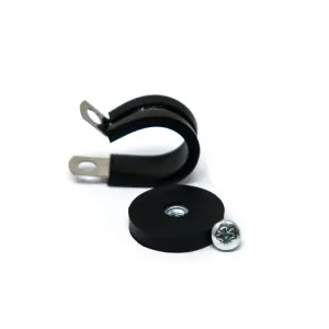 31mm dia x 6mm high Rubber Coated Cable Holding Magnet With 19mm Rubber Clamp (Black) - 5.7kg Pull (Pack of 1)