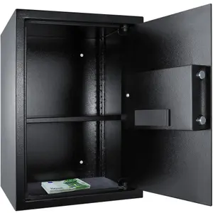 Safe - electronic with double bolt locking system, LED display, code and keys, 50 x 35 x 34.5 cm - black