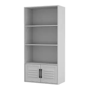 URBNLIVING 4 Tier Grey Wooden Bookcase Cupboard With White  Metal Doors Storage Display Cabinet Unit