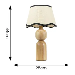 ValueLights Azalea Rustic Wooden Table Lamp with Linen Scallop Black Trim Edge Shade