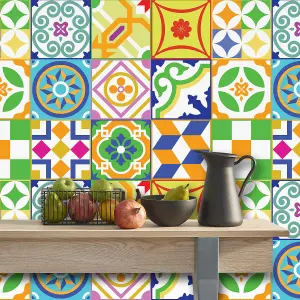 24 Pieces 15x15cm Classic Spanish Colourful Mixed 2 Tile Stickers