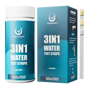 AQUAVERITY 3 in 1 Pool & Hot Tub Test Strips, Pack of 100 for Testing Total Alkalinity, Free Chlorine and pH