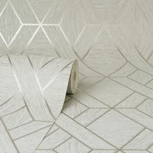 Fine Decor Miya Natural Metallic Geometric Textured Wallpaper FD43153