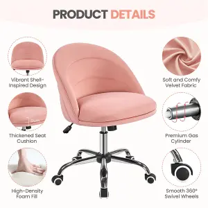 Yaheetech Velvet Swivel Desk Chair with Adjustable Seat Height - Pink