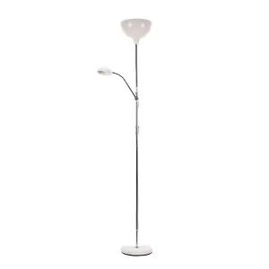 ValueLights Orion White Metal Father and Son Free Standing Reading Floor Lamp Mother and Child Adjustable Light for Living Room