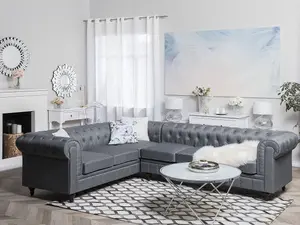 Right-Hand Corner Sofa CHESTERFIELD Grey Fabric Right Hand