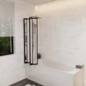 Nes Home 1100mm 4 Fold Bath Shower Screen Matt Black Frame