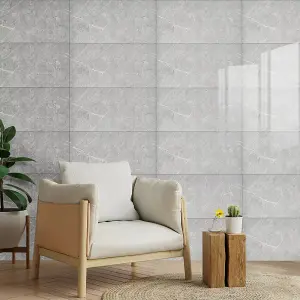 Marble Tile Sticker Set of 10  60x30cm Self-Adhesive Waterproof & Oil Proof PVC Covering for Kitchen & Bathroom Walls