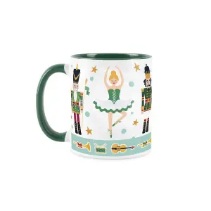 Purely Home Green Christmas Nutcracker Character Coffee Mug - 4x Green & White Ceramic Mugs