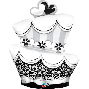 Qualatex 41 Inch Wedding Cake Shaped Foil Balloon White/Black (One Size)