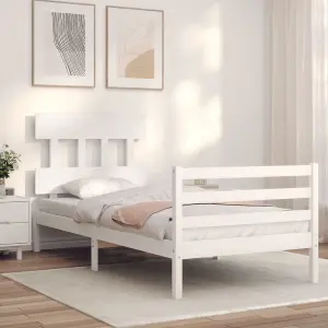 Berkfield Bed Frame with Headboard White Single Solid Wood