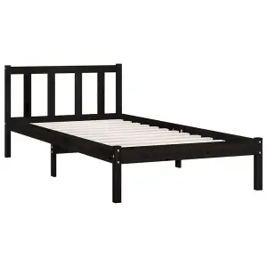 Berkfield Bed Frame with Headboard Black Small Single Solid Wood