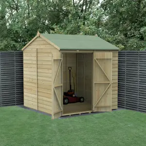 Forest Garden Beckwood Shiplap 7x7 ft Reverse apex Natural timber Wooden Pressure treated 2 door Shed with floor (Base included)