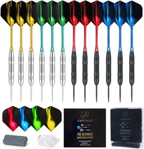 Centaur 12 Pack Steel Tip Darts, Professional 22/24 Grams Metal Dart Set With 4 Color Premium Aluminum Shafts And 4 Style PET Flights And Dart Case,