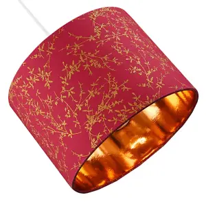 Modern Burgundy Cotton Fabric 10 Lamp Shade with Copper Foil Floral Decoration