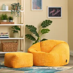 icon Kingston Classic Corduroy Bean Bag & Pouffe Ochre Yellow Bean Bag Chair