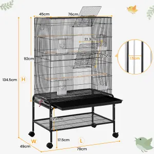 Yaheetech Rolling Metal Parrot Cage with 3 Perches - Black