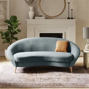 Dunelm Ivy Pacific Velvet 3 Seater Curved Sofa, Boho, Pacific Blue, Fabric/Velvet