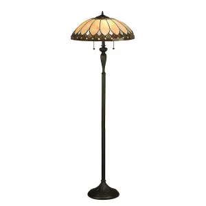 Luminosa Brooklyn 2 Light Floor Lamp Dark Bronze, Tiffany Glass, E27