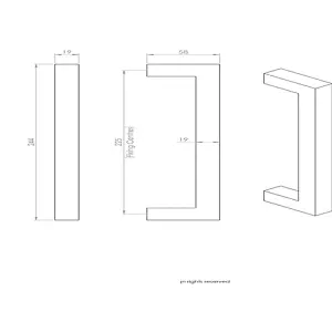 Square Mitred Door Pull Handle 244 x 19mm 225mm Fixing Centres Satin Steel