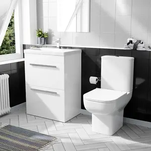 Nes Home 600mm White 2 Drawer Vanity Basin Unit & Close Coupled Toilet