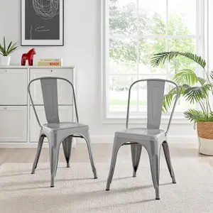 Furniturebox Set of 2 Grey Colton Tolix Style Stackable Industrial Metal Dining Chair