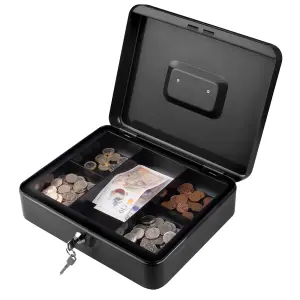 Hardys Metal Cash Box Money Bank Deposit Steel Tin Security Safe Petty Key Lockable - 12" Black