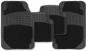 4 Pieces Heavy Duty Rubber With Carpet Universal Car Mat Non-Slip For Cars SUV Truck & VAN Water Proof Luxury Floor Mat Set Black