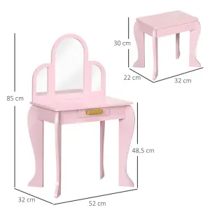 HOMCOM Kids Dressing Table Set Kids Vanity Set w/ Drawer, Mirror - Pink