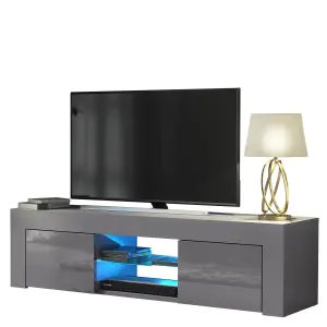 TV Unit 130cm Sideboard Cabinet Cupboard TV Stand Living Room High Gloss Doors - Grey & Grey